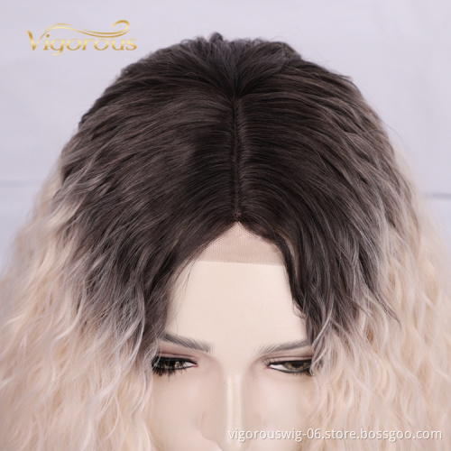 High Temperature Fiber Cosplay Daily Party Loose Wave Ombre White Short Cheap Price Black Root Synthetic Curly Hair Wig